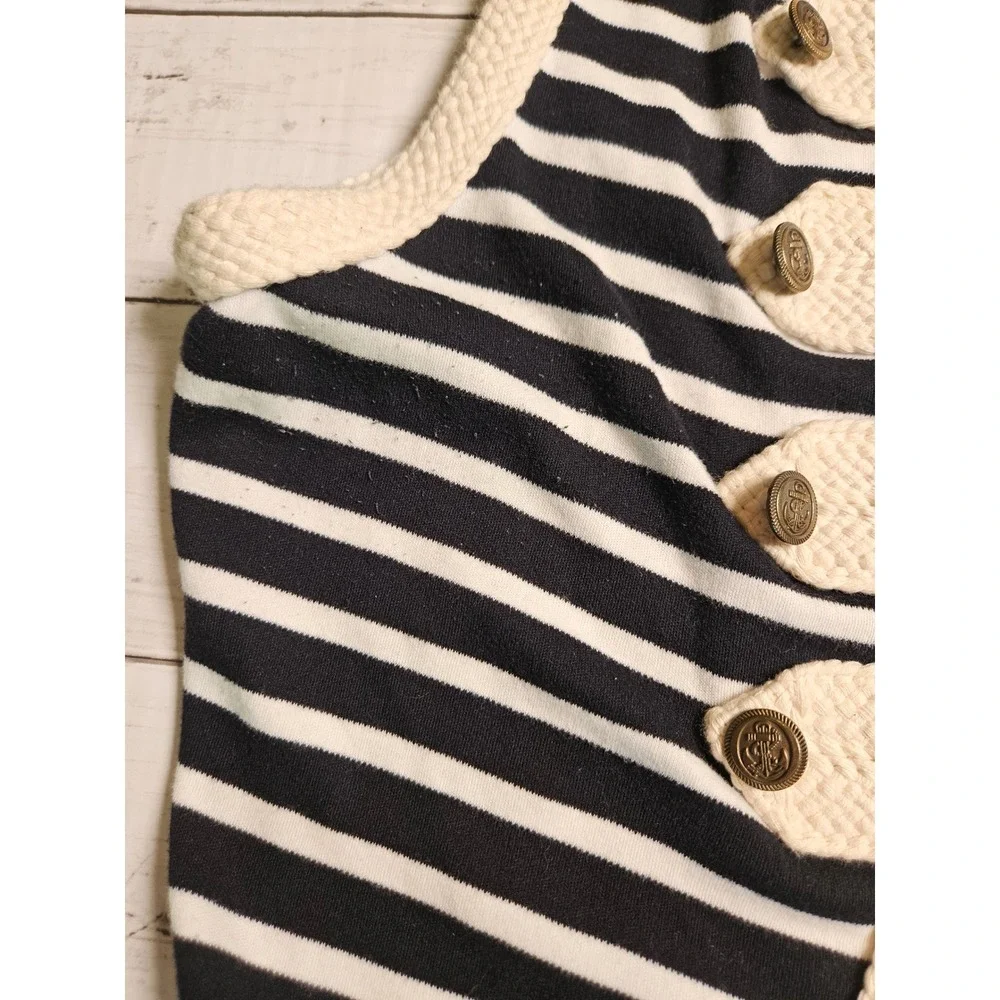 Gianni Bini Nautical Striped Knit Vest Black White Gold Button Military Medium‎